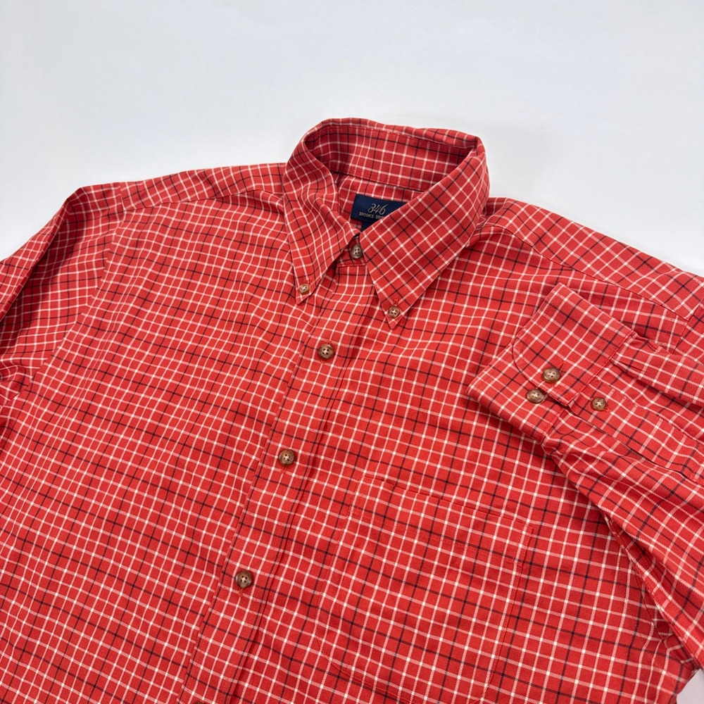 Brooks Brothers Mens Shirt M Orange Check Non Iron Button Down Preppy Business